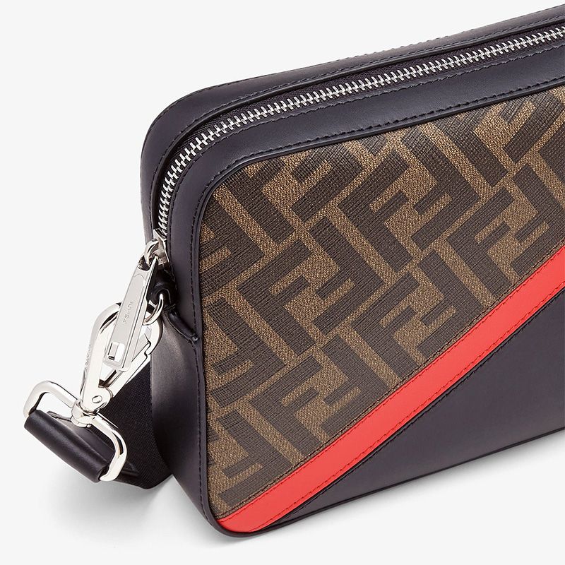 Affordable Fendi Compact Camera Case In FF Motif Fabric Brown Red