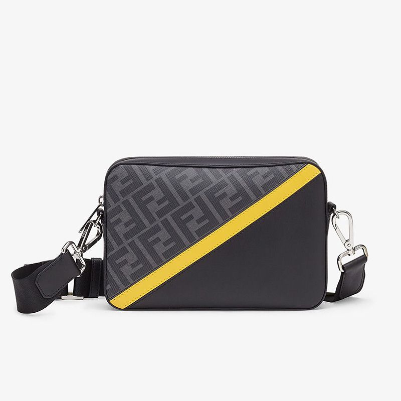 Affordable Fendi Compact Camera Case In FF Motif Fabric Black Yellow