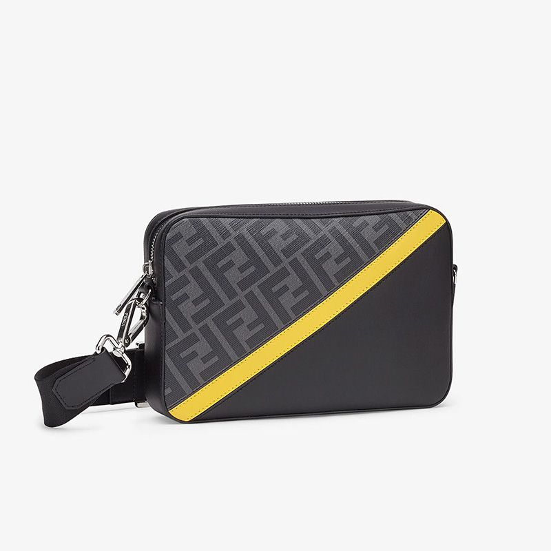 Affordable Fendi Compact Camera Case In FF Motif Fabric Black Yellow