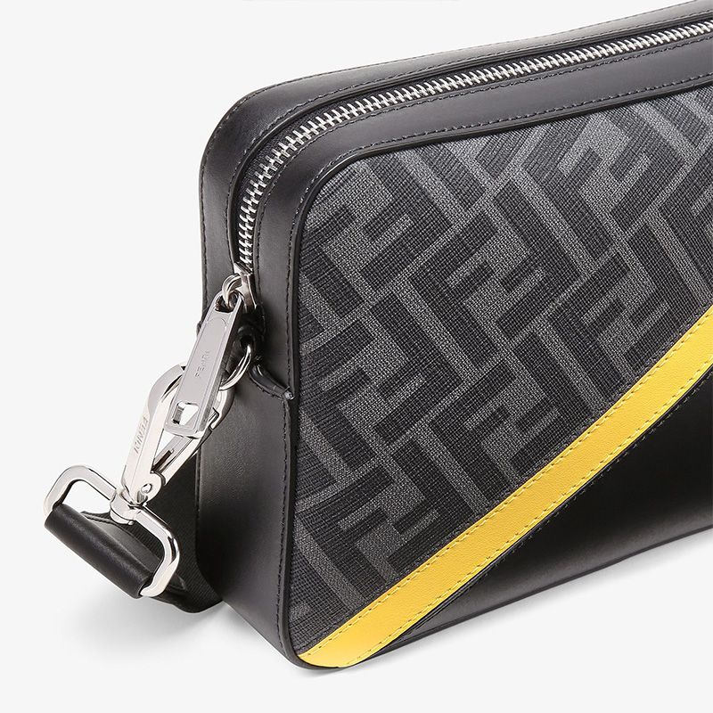 Affordable Fendi Compact Camera Case In FF Motif Fabric Black Yellow