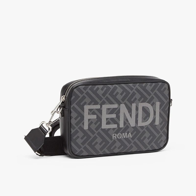 Affordable Fendi Compact Camera Case In ROMA Logo FF Motif Fabric Black