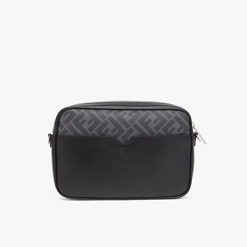 Affordable Fendi Compact Camera Case In ROMA Logo FF Motif Fabric Black