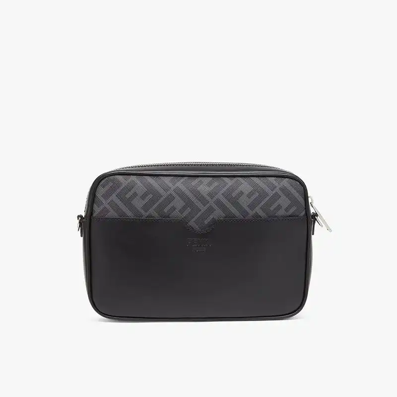 Affordable Affordable Fendi Compact Camera Case In ROMA Logo FF Motif Fabric Black