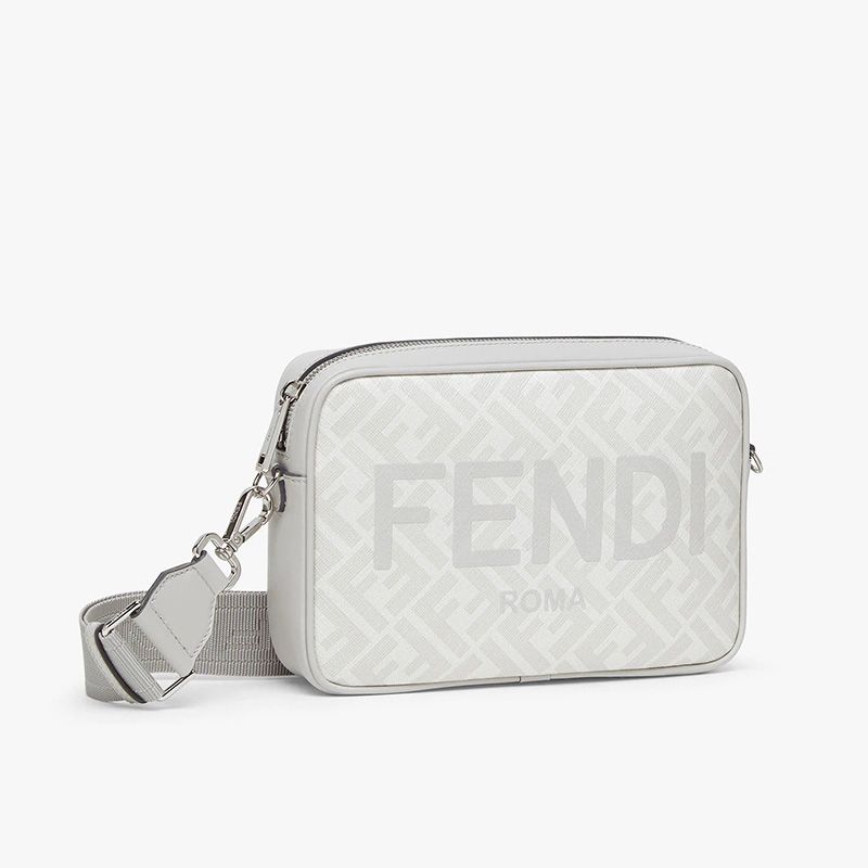 Affordable Fendi Compact Camera Case In ROMA Logo FF Motif Fabric White