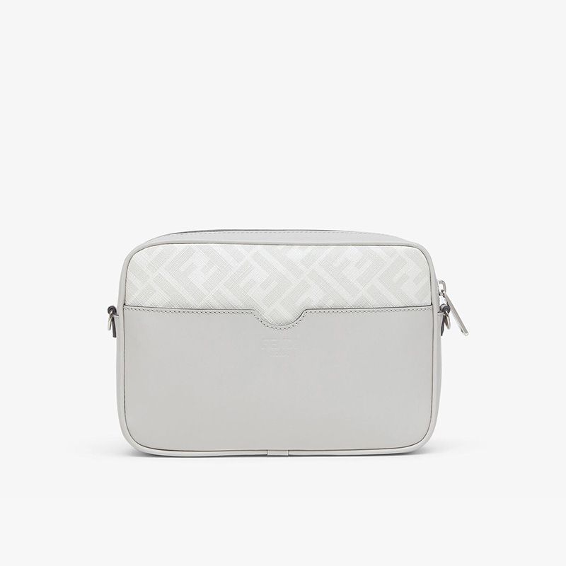 Affordable Fendi Compact Camera Case In ROMA Logo FF Motif Fabric White