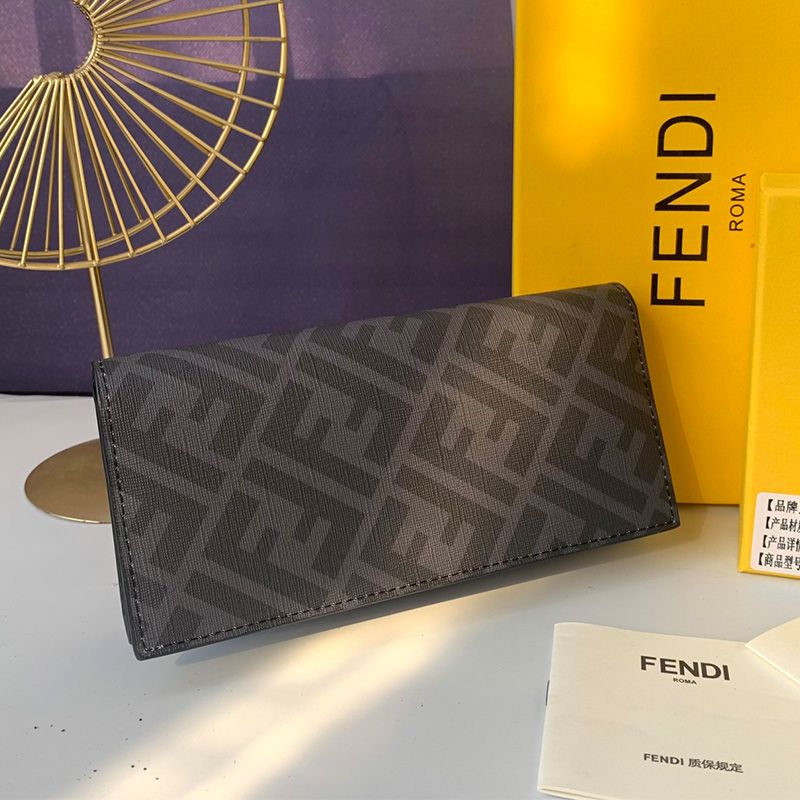 Affordable Fendi Continental Wallet In FF Motif Fabric Black