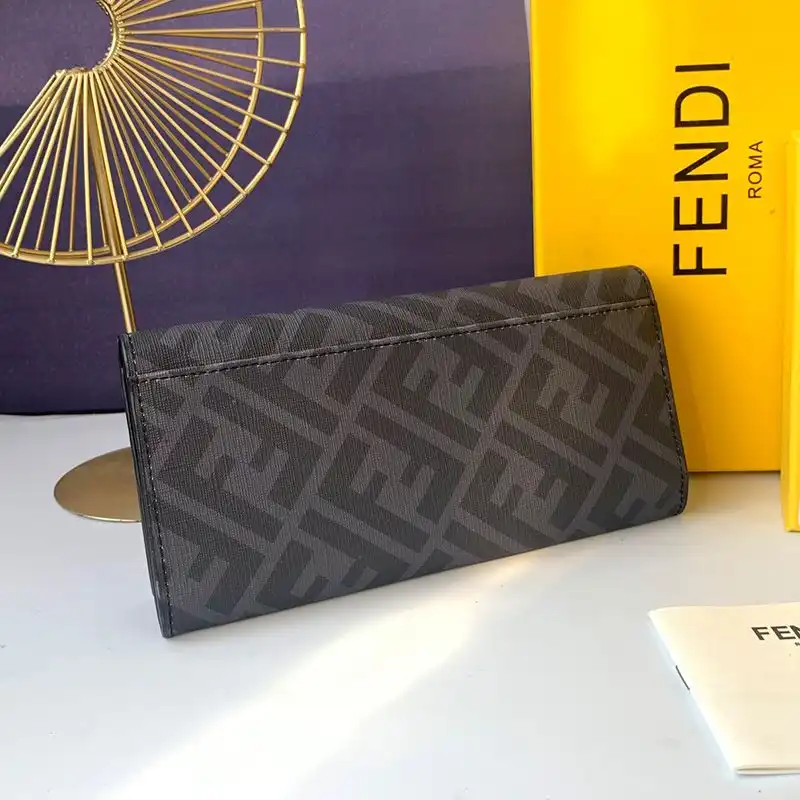 Affordable Fendi Continental Wallet In FF Motif Fabric Black