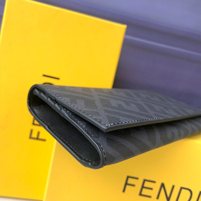 Affordable Fendi Continental Wallet In FF Motif Fabric Black