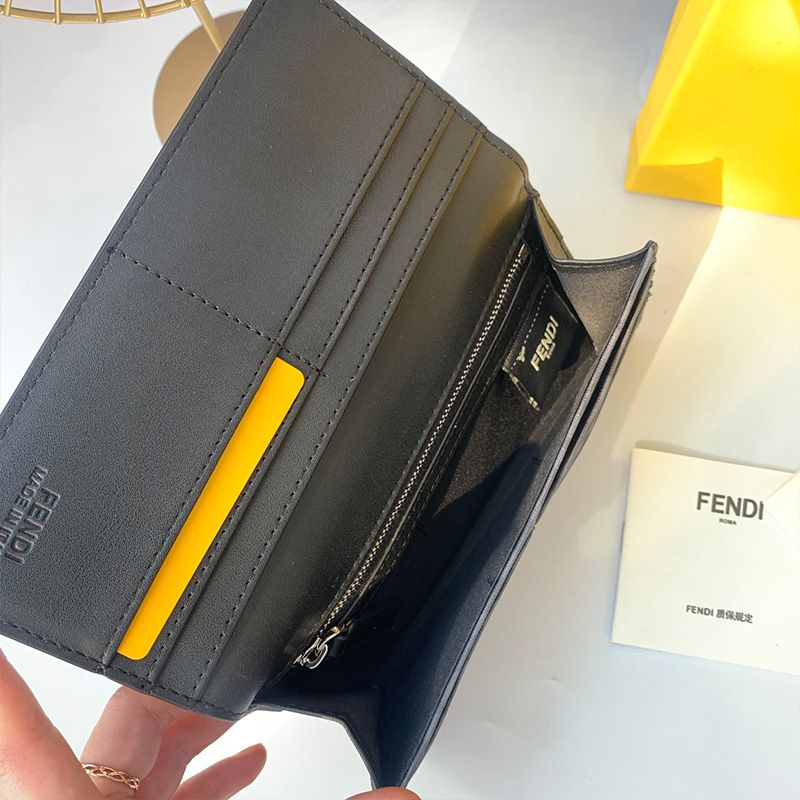 Affordable Fendi Continental Wallet In FF Motif Fabric Black