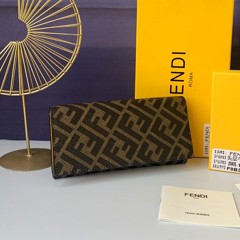 Affordable Fendi Continental Wallet In FF Motif Fabric Brown