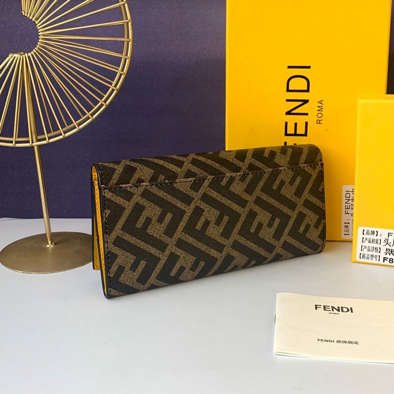 Affordable Fendi Continental Wallet In FF Motif Fabric Brown