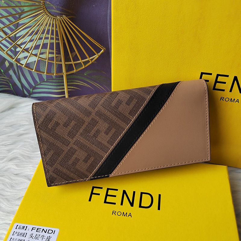 Affordable Fendi Continental Wallet In FF Motif Fabric Brown Black