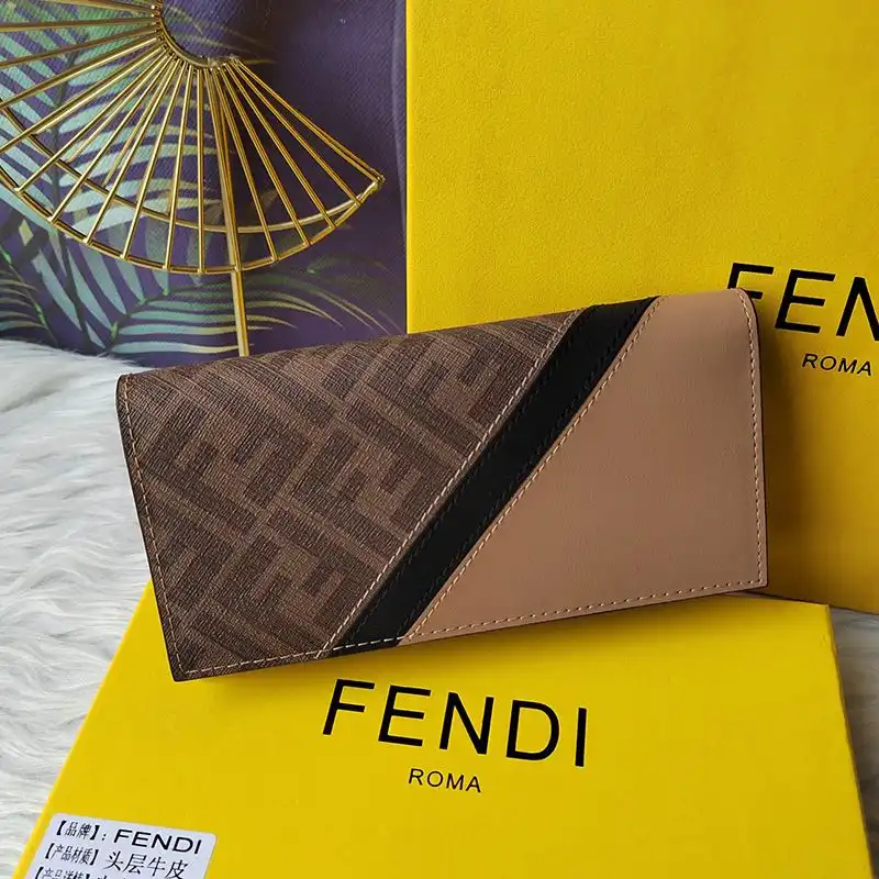 Fendi Continental Wallet In FF Motif Fabric Brown Black