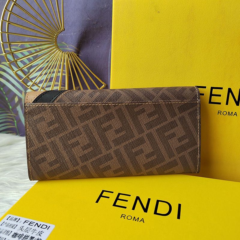 Affordable Fendi Continental Wallet In FF Motif Fabric Brown Black