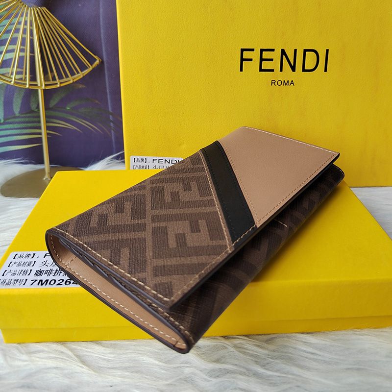 Affordable Fendi Continental Wallet In FF Motif Fabric Brown Black