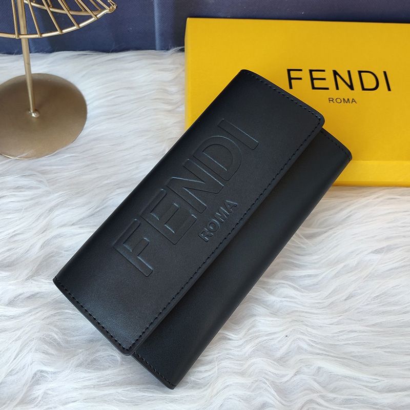 Affordable Fendi Continental Wallet In ROMA Logo Calf Leather Black