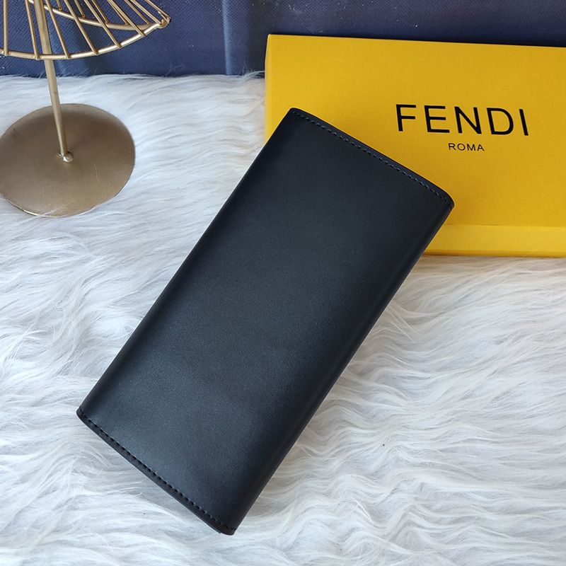 Affordable Fendi Continental Wallet In ROMA Logo Calf Leather Black