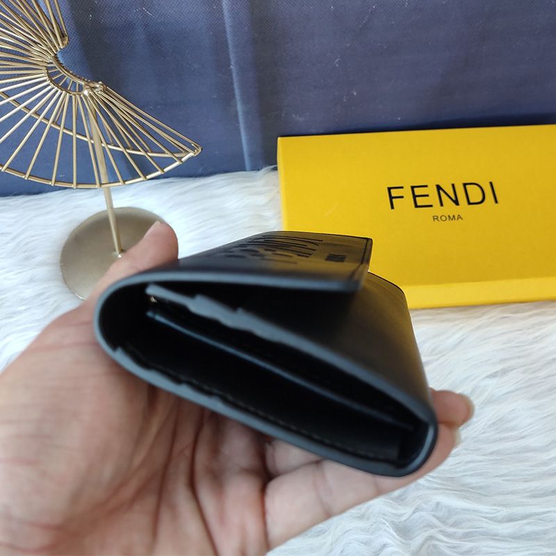 Affordable Fendi Continental Wallet In ROMA Logo Calf Leather Black