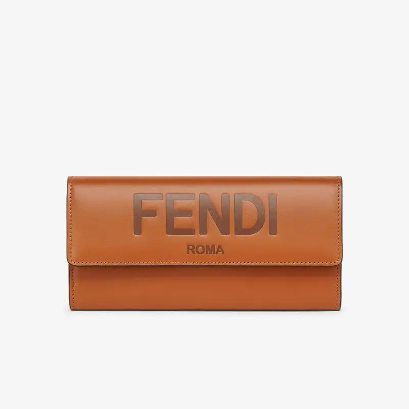 Fendi Continental Wallet In ROMA Logo Calf Leather Brown