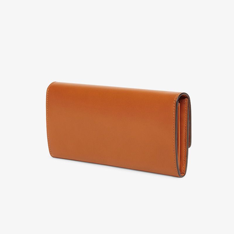 Affordable Fendi Continental Wallet In ROMA Logo Calf Leather Brown