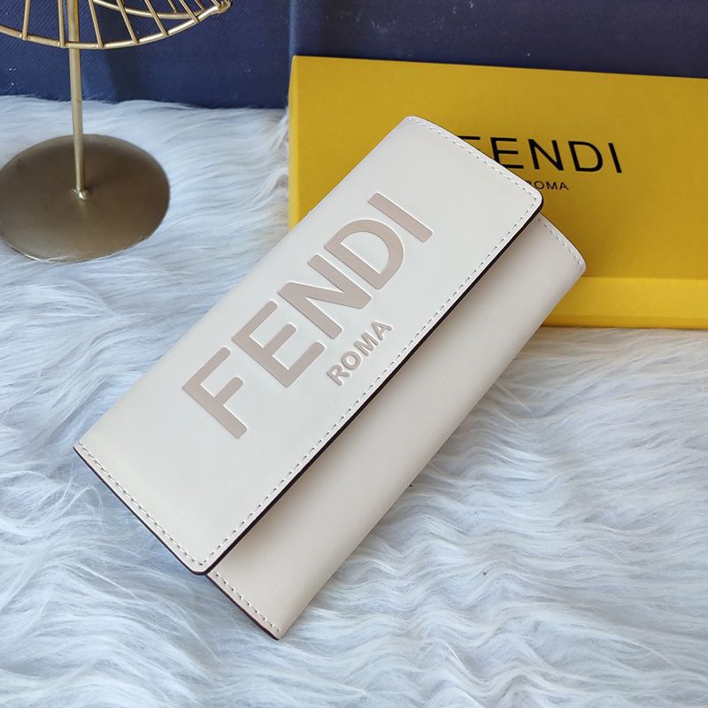 Affordable Fendi Continental Wallet In ROMA Logo Calf Leather White