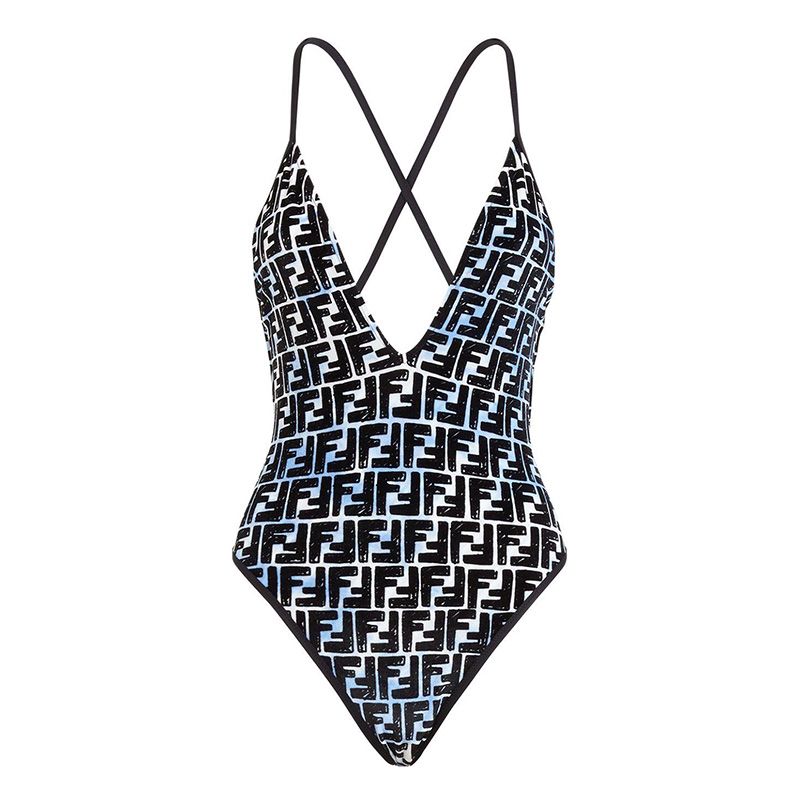 Affordable Fendi Crisscross Swimsuit Women Joshua Vides FF Motif Lycra Black