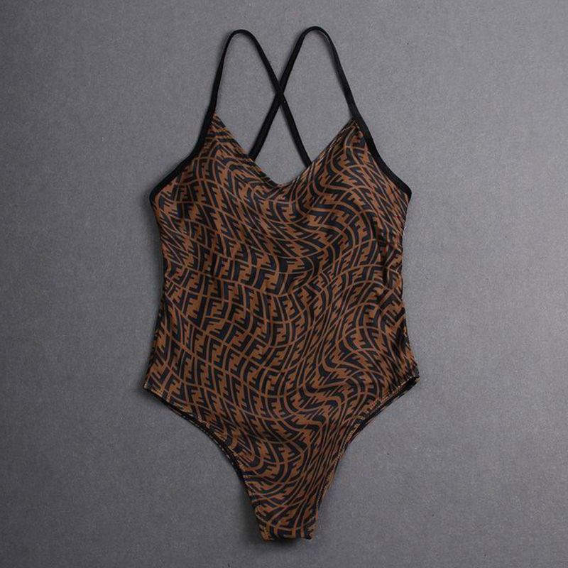 Affordable Fendi Crisscross Swimsuit Women FF Vertigo Motif Lycra Brown