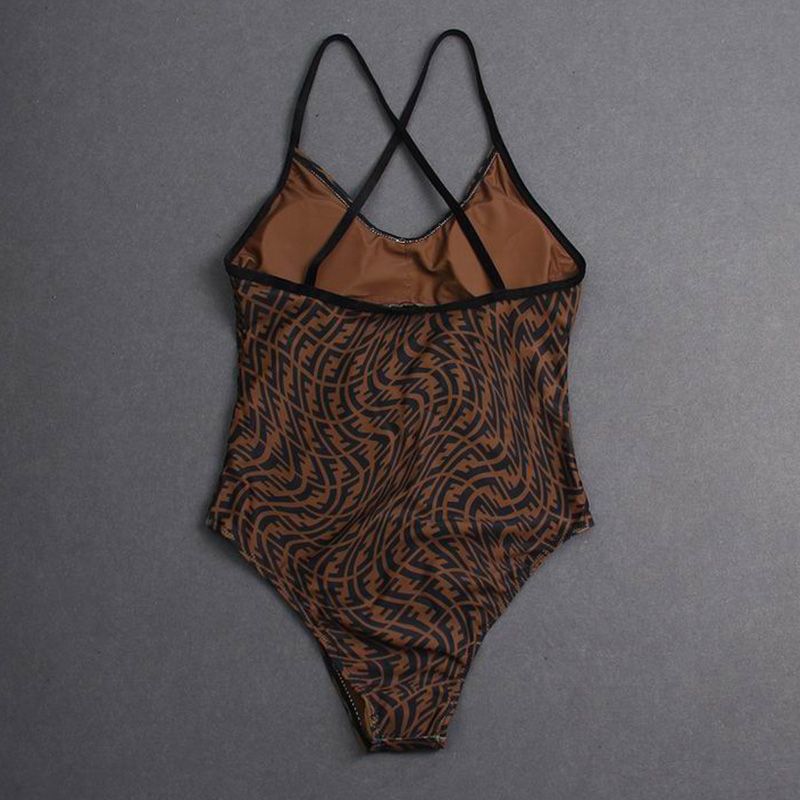 Affordable Fendi Crisscross Swimsuit Women FF Vertigo Motif Lycra Brown