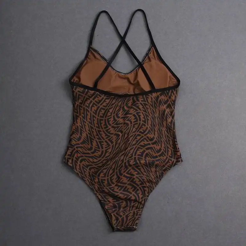 Cheap Fendi Crisscross Swimsuit Women FF Vertigo Motif Lycra Brown