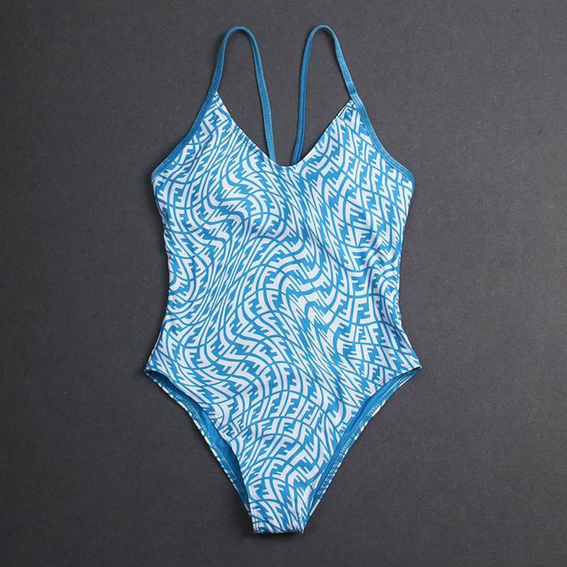 Affordable Fendi Crisscross Swimsuit Women FF Vertigo Motif Lycra Sky Blue