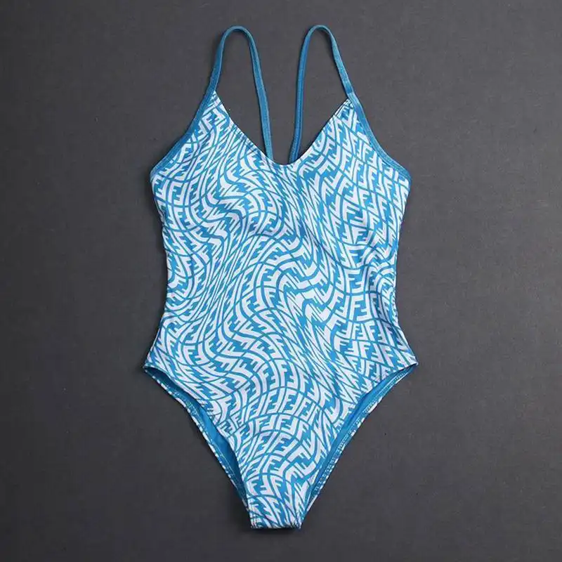 Affordable Fendi Crisscross Swimsuit Women FF Vertigo Motif Lycra Sky Blue HOT SALE