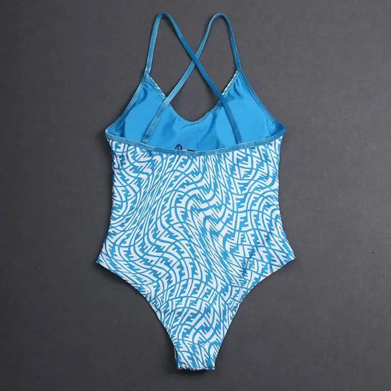 Affordable Fendi Crisscross Swimsuit Women FF Vertigo Motif Lycra Sky Blue HOT SALE