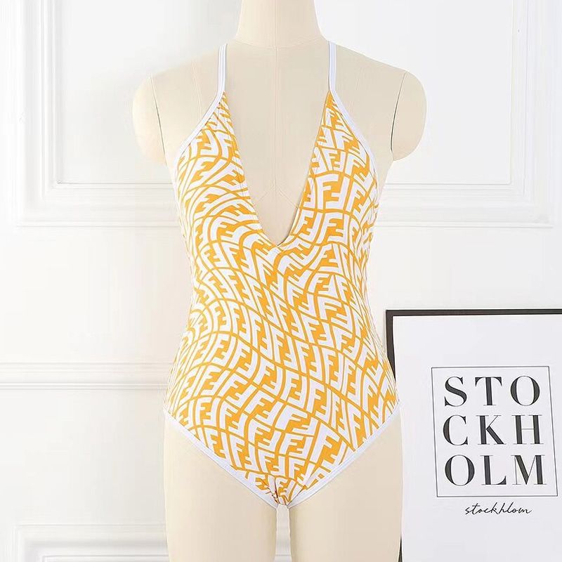 Affordable Fendi Crisscross Swimsuit Women FF Vertigo Motif Lycra Yellow