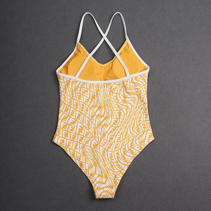 Affordable Fendi Crisscross Swimsuit Women FF Vertigo Motif Lycra Yellow