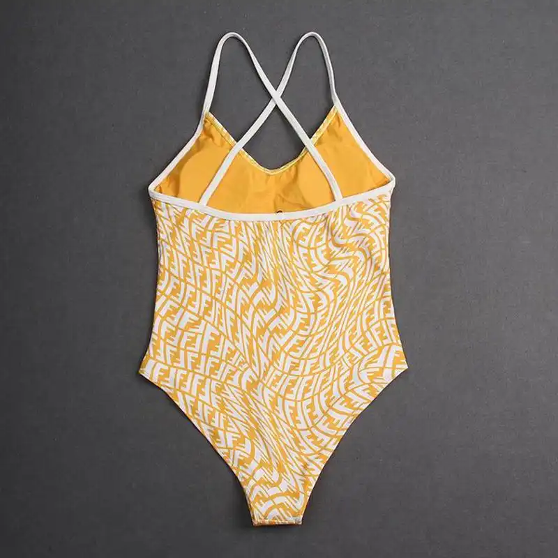 Cheap Fendi Crisscross Swimsuit Women FF Vertigo Motif Lycra Yellow