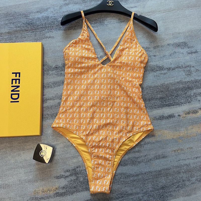 Affordable Fendi Crisscross Swimsuit Women Jacquard FF Motif Lycra Yellow