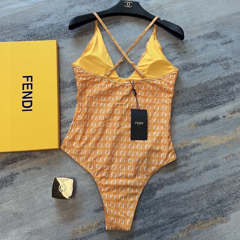 Affordable Fendi Crisscross Swimsuit Women Jacquard FF Motif Lycra Yellow