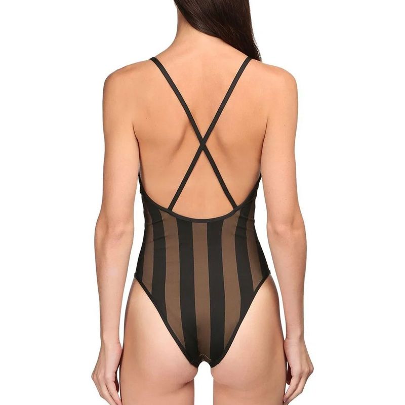 Affordable Fendi Crisscross Swimsuit Women Vichy Pequin Motif Lycra Brown