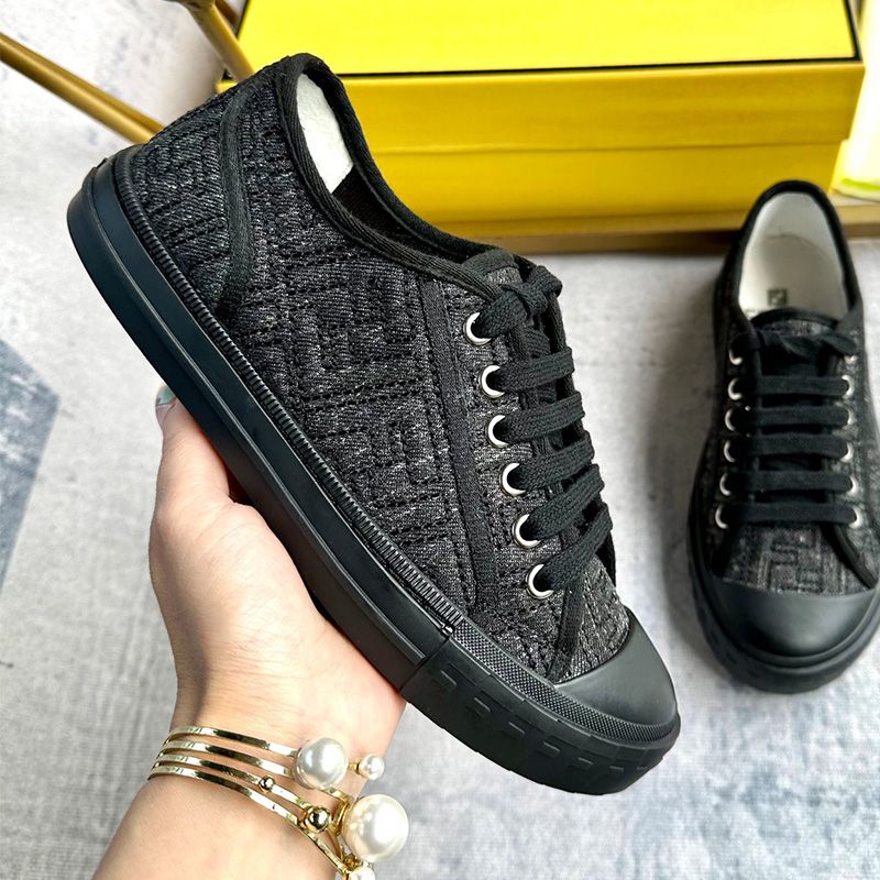 Affordable Fendi Domino Sneakers Unisex FF Motif Denim Black