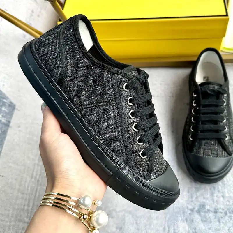 Fendi Domino Sneakers Unisex FF Motif Denim Black HOT SALE