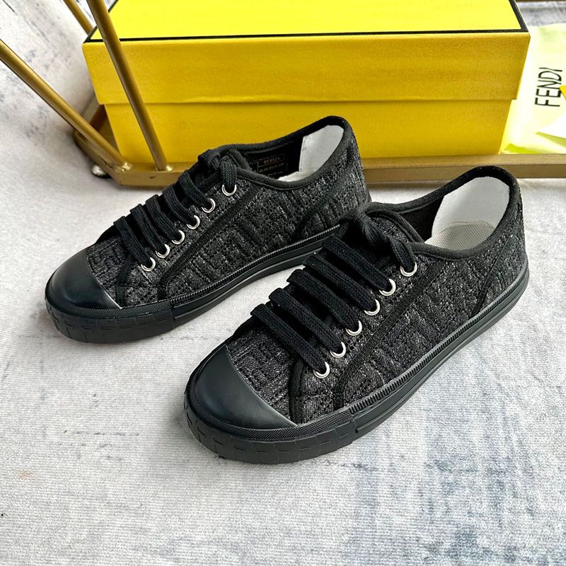 Affordable Fendi Domino Sneakers Unisex FF Motif Denim Black