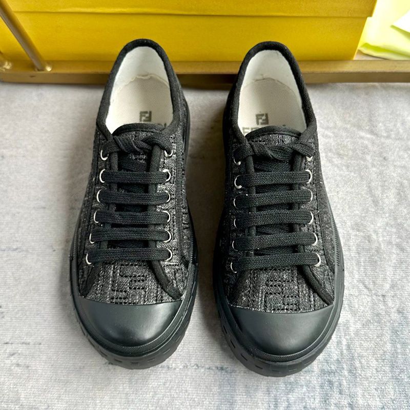 Affordable Fendi Domino Sneakers Unisex FF Motif Denim Black