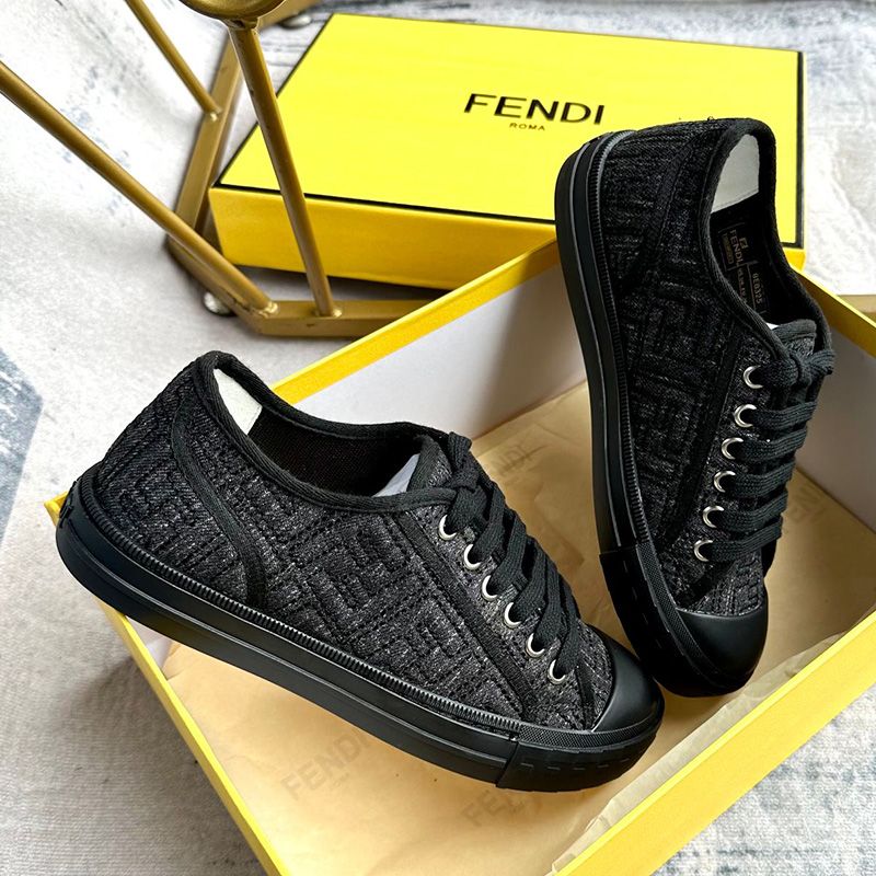 Affordable Fendi Domino Sneakers Unisex FF Motif Denim Black