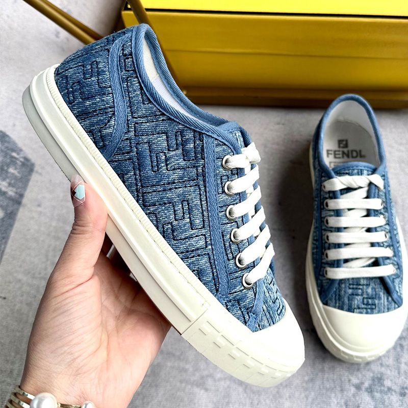 Affordable Fendi Domino Sneakers Unisex FF Motif Denim Blue