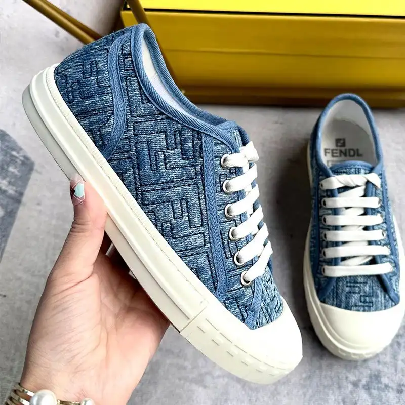 Fendi Domino Sneakers Unisex FF Motif Denim Blue HOT SALE