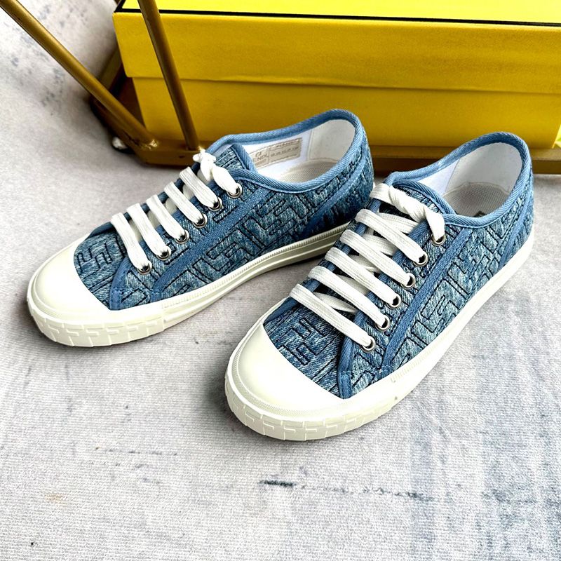 Affordable Fendi Domino Sneakers Unisex FF Motif Denim Blue