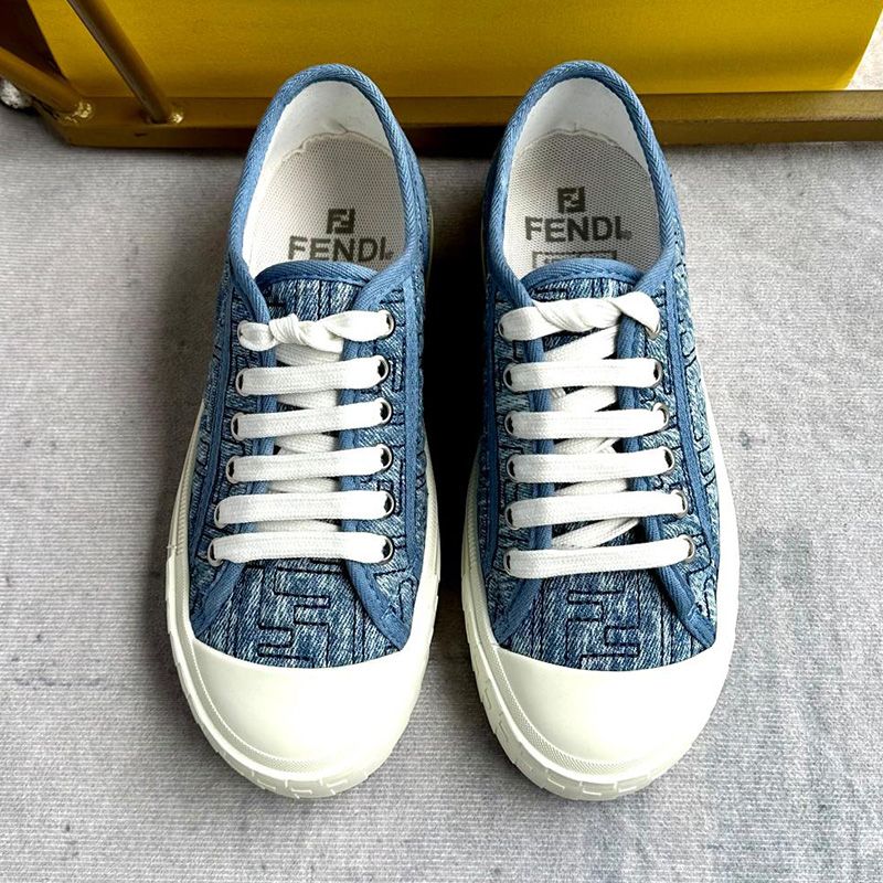 Affordable Fendi Domino Sneakers Unisex FF Motif Denim Blue