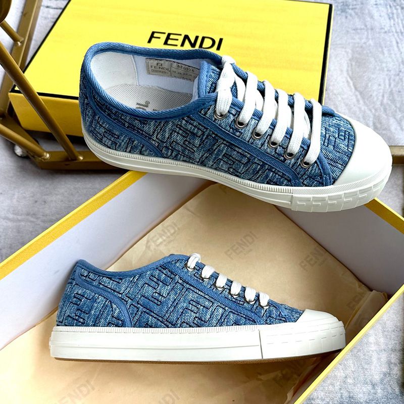 Affordable Fendi Domino Sneakers Unisex FF Motif Denim Blue