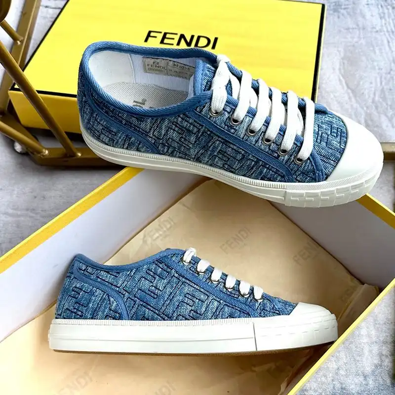 Cheap Fendi Domino Sneakers Unisex FF Motif Denim Blue