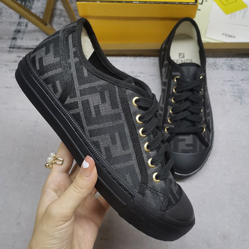 Affordable Fendi Domino Sneakers Unisex FF Motif Fabric Black